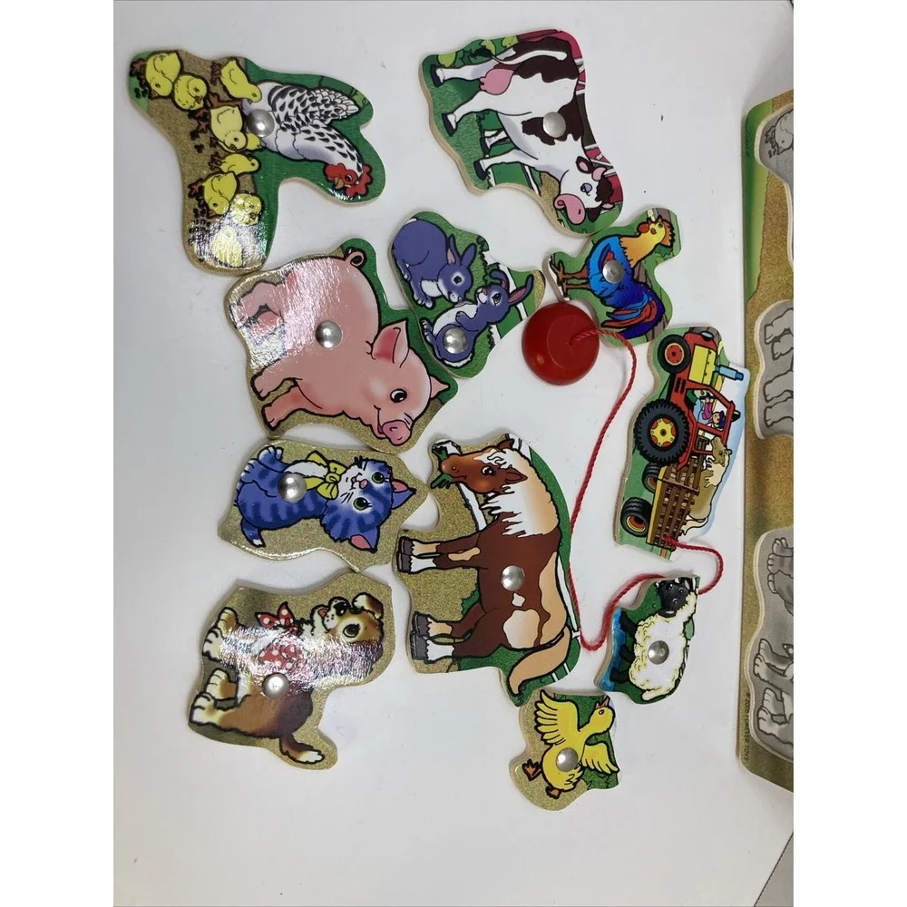 Wooden Farm Animals Chunky 12 Piece Wooden Toddler Puzzle 2005 Forever Toys 11.5